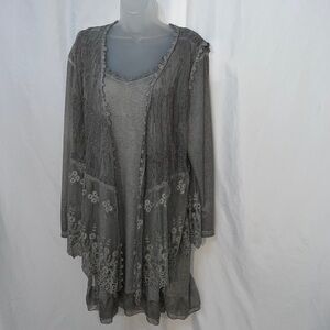 Pretty Angel Womens Gray Long Sleeve Long Top Sheer Ruffle Victorian Tunic